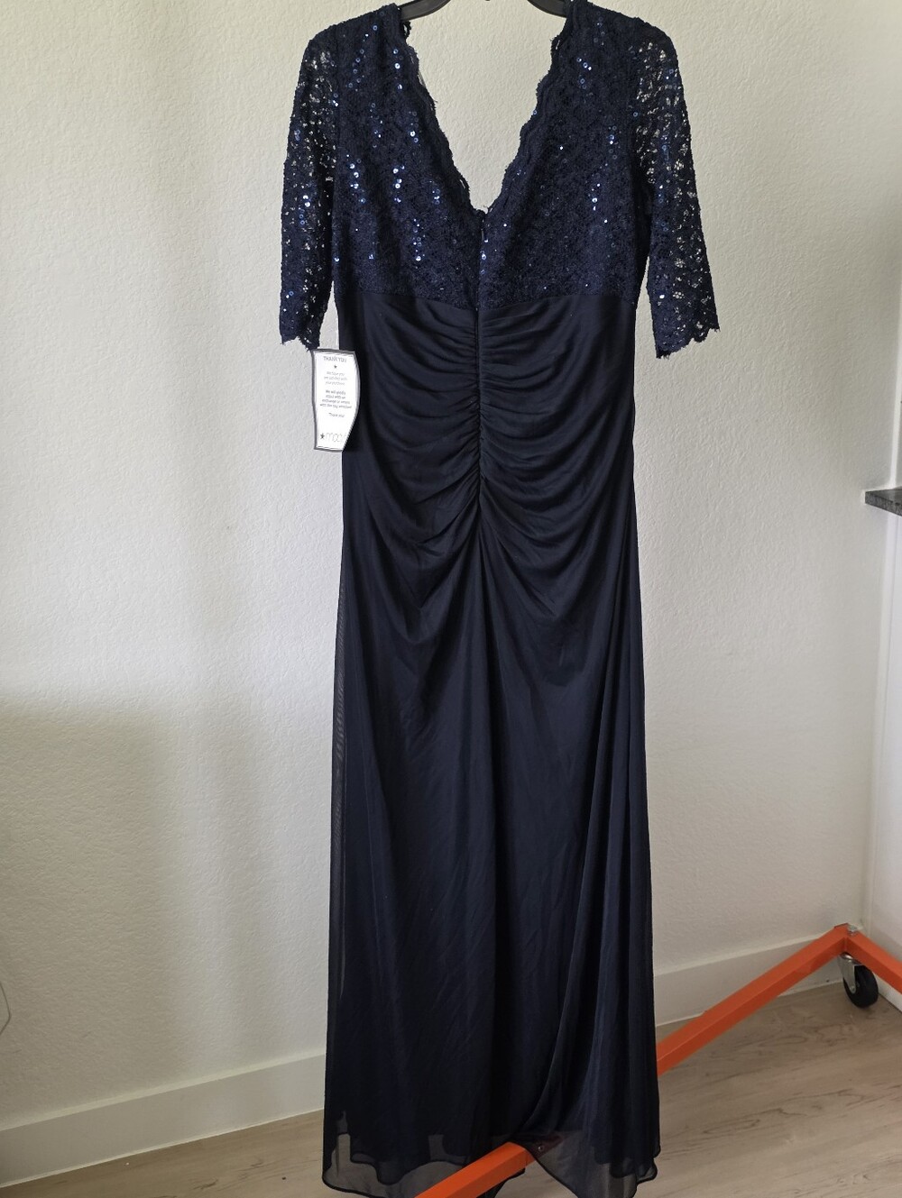 Betsy & Adam NWT Navy Sequin Lace Ruched Formal Gown Plus Size 14W $189 - Picture 10 of 12